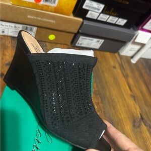 Lauren Lorraine Black Sparkle Wedges